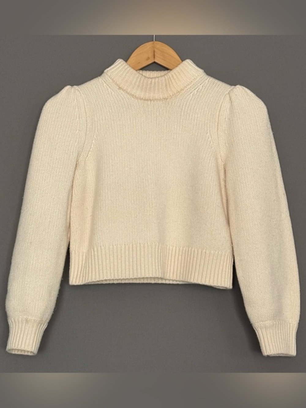 Aritzia Wilfred Merino Wool Puff Sleeve Cropped Turtleneck Sweater Cream Small